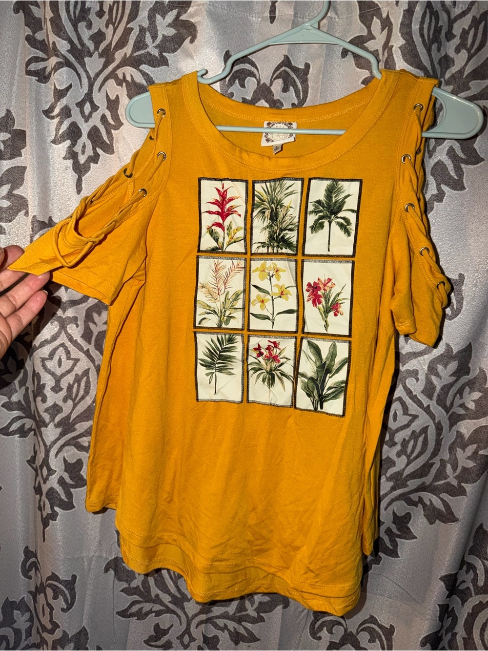 Mustard Cold-Shoulder Floral Panel Tee